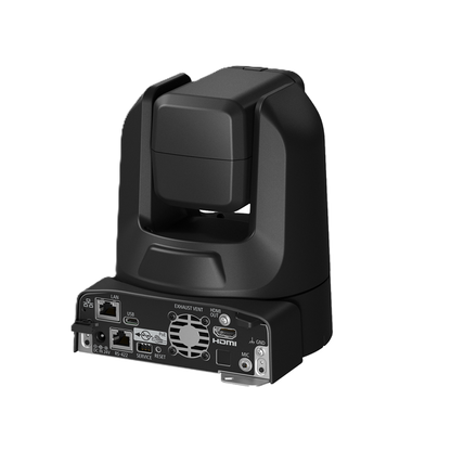 Canon CR-n100 PTZ Camera with a rear I/O panel, shown on a solid white background.