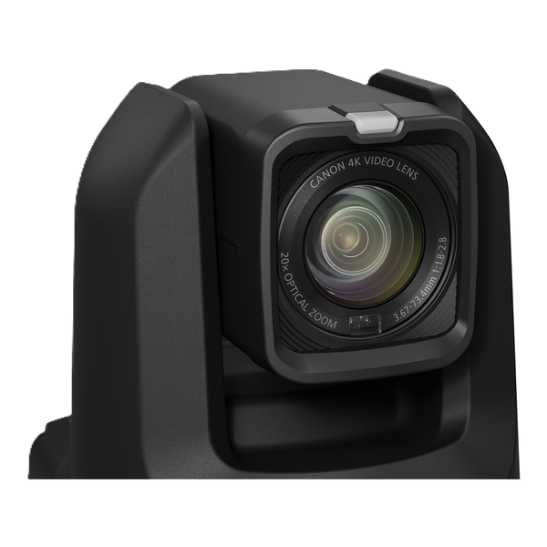 A Canon 4K CR-N100 PTZ Camera video camera with an attached lens, shown in a clean studio shot against a solid white background.