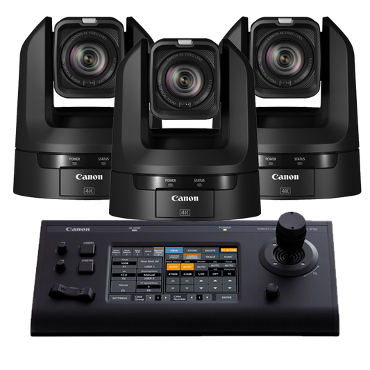 Canon 3x CR-N100 PTZ Cameras (BLACK) and 1x RC-IP100 Controller Bundle