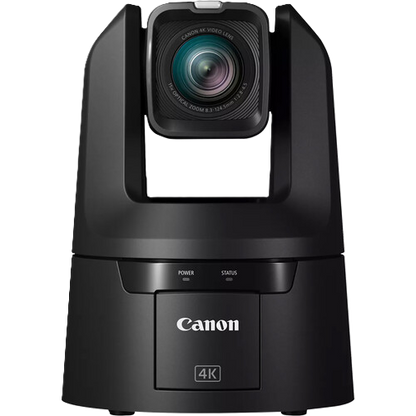 Canon 4K video conference camera with a black rotating base and a square lens module, shown on a plain white background.