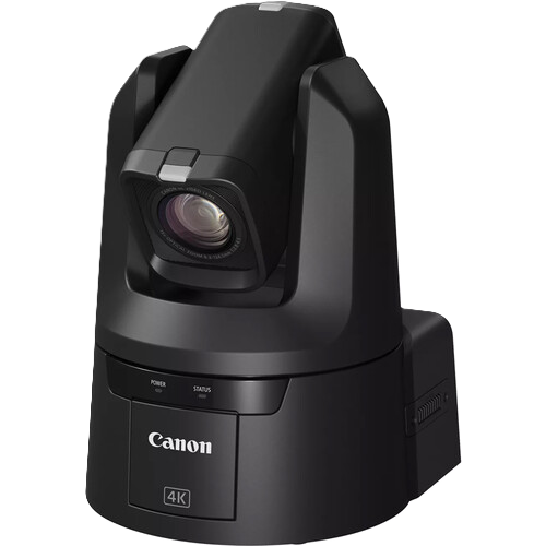 Black Canon video camera on a white background