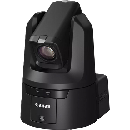 Black Canon video camera on a white background