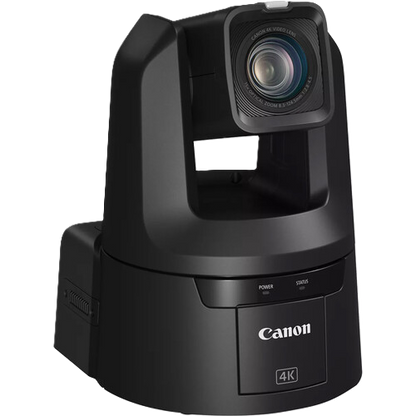 Black Canon video conference camera on a white background