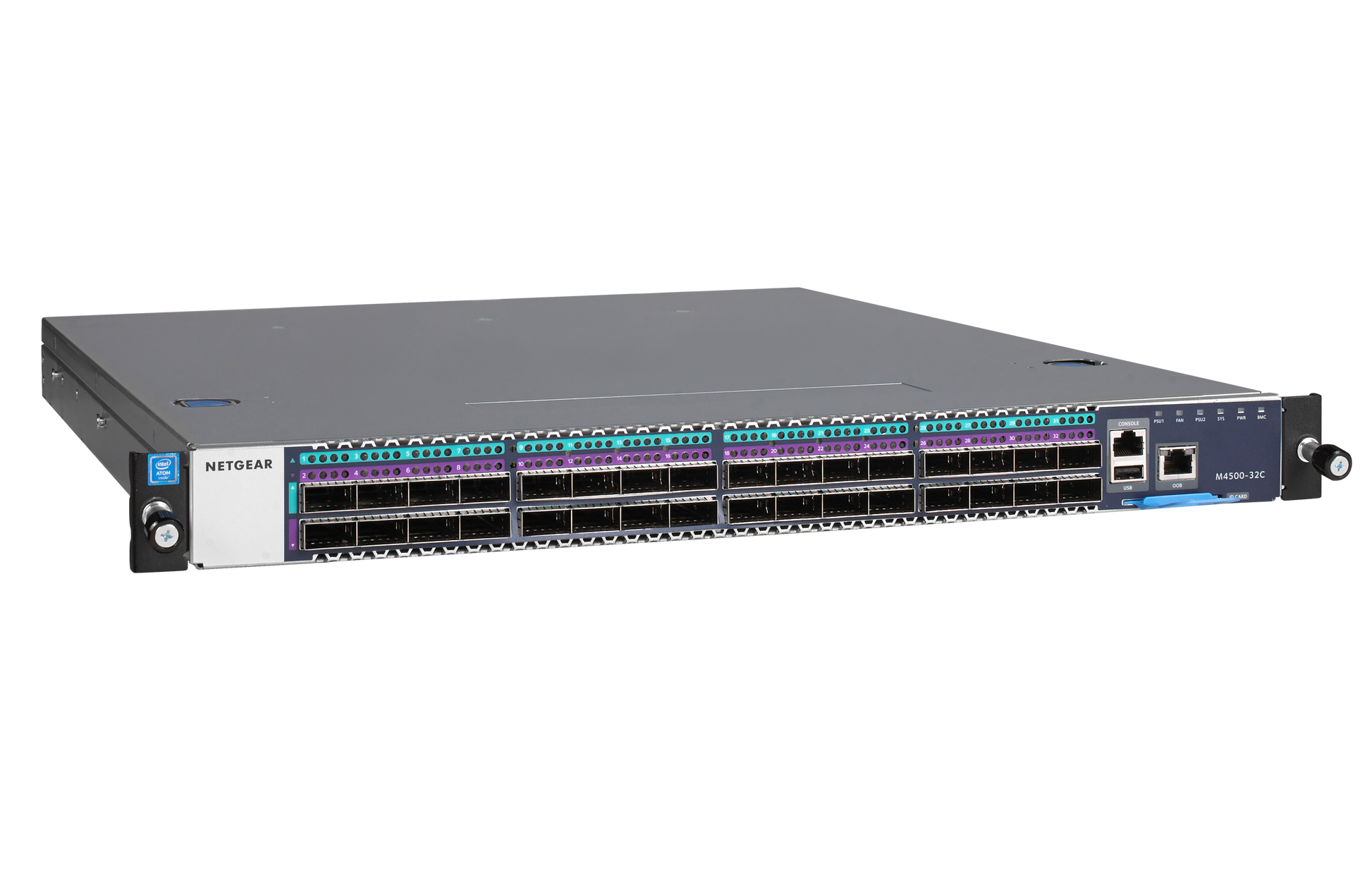 Network switch with multiple ports on a white background