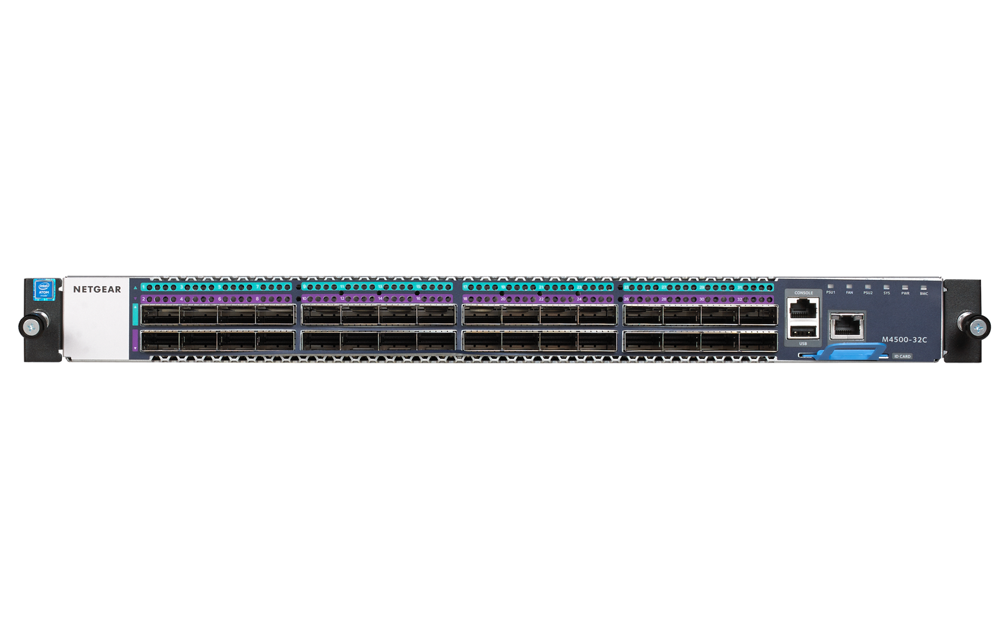 Network switch with multiple ports on a white background
