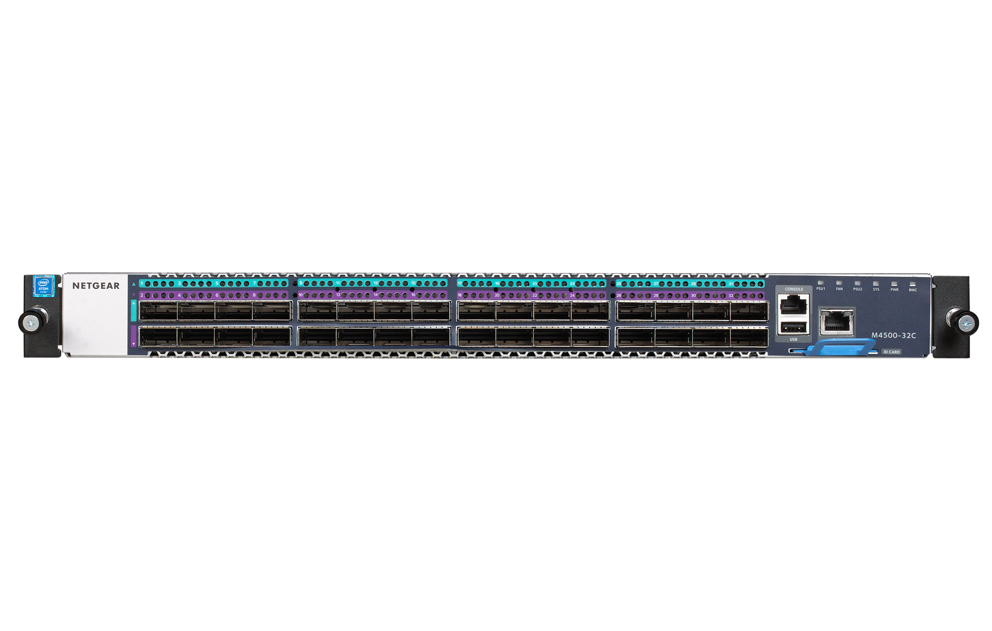 Network switch with multiple ports on a white background