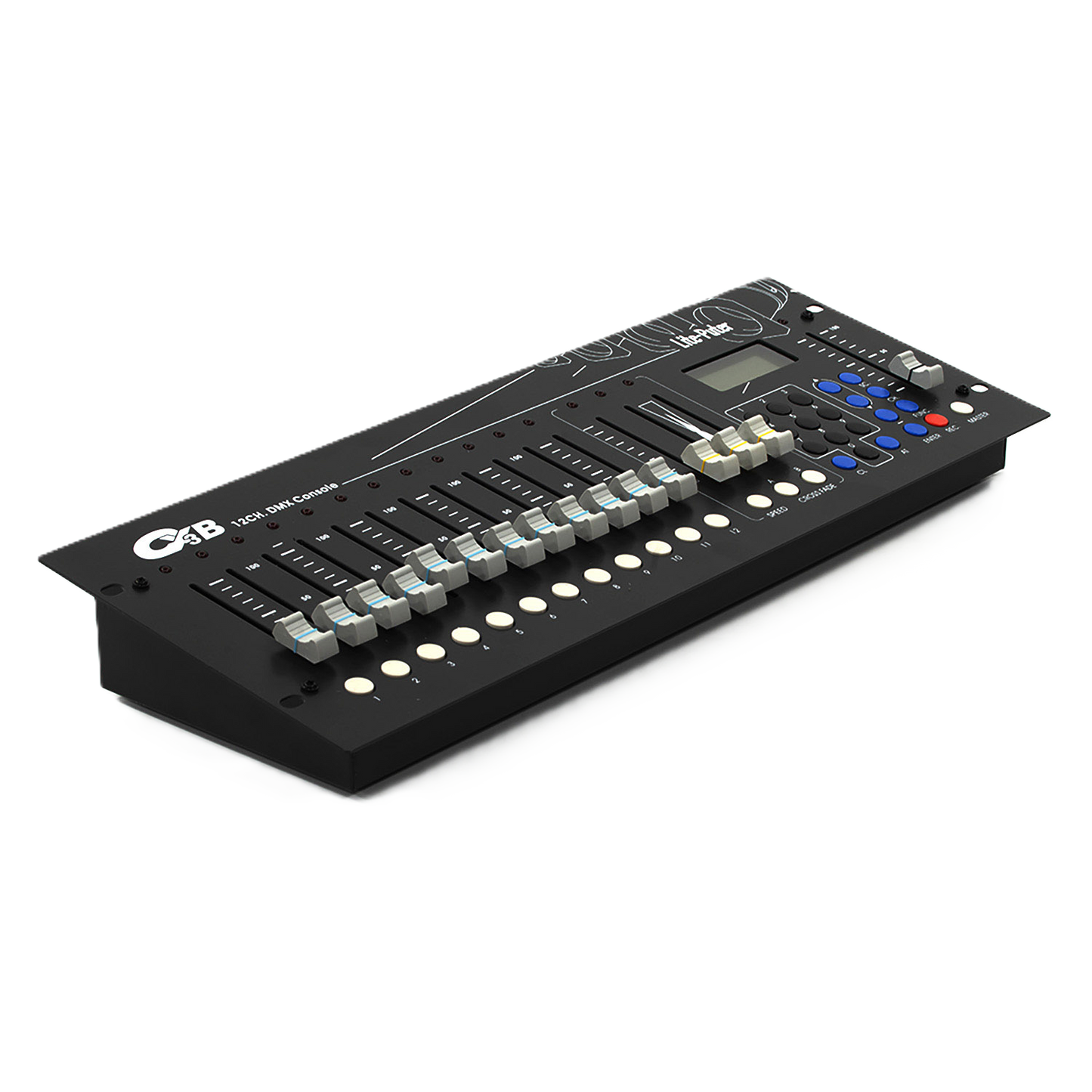 Control panel with buttons and display on a white background