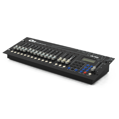 Black lighting console with control panel on a white background
