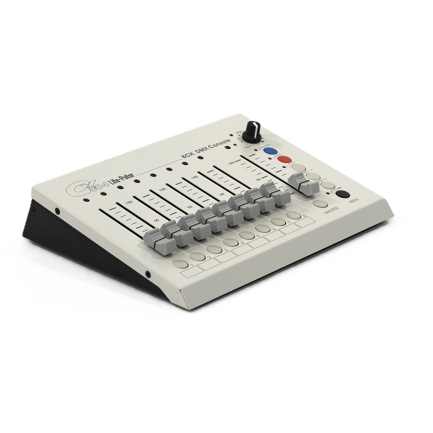 iKan Lite-Puter 8-Channel DMX Lighting Console Small control panel with buttons and sliders on a white background