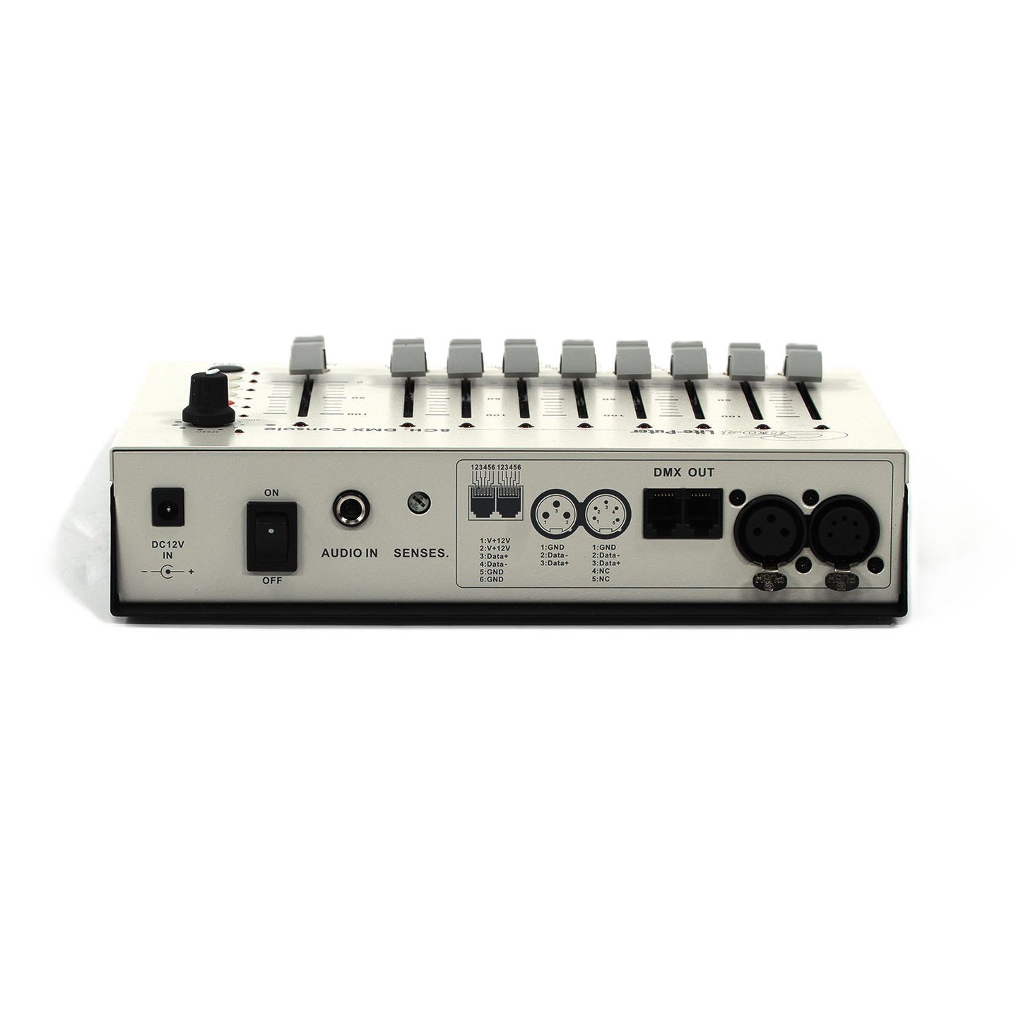 Control panel with buttons and connectors on a white background