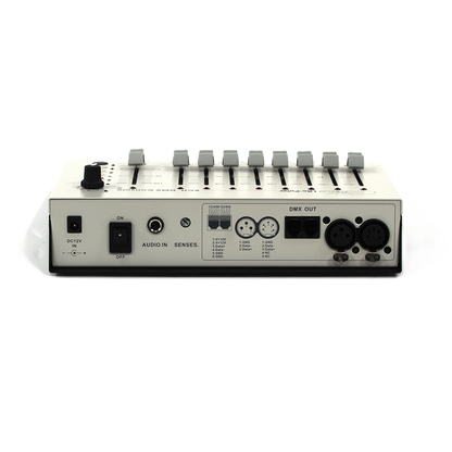 Control panel with buttons and connectors on a white background