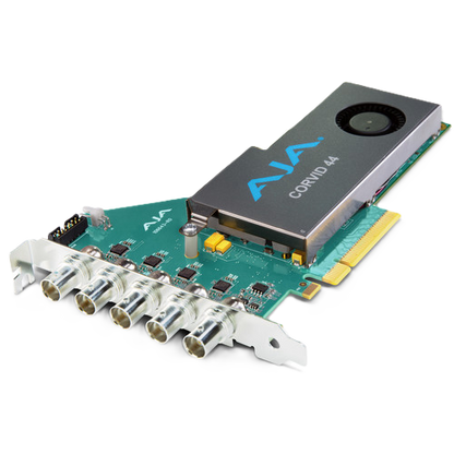 An NVIDIA CORID 4K PCIe 4x4 multi-Gigabit Ethernet card with six BNC connectors on a green PCB, featuring a silver heat-shrink shield with blue NVIDIA branding.