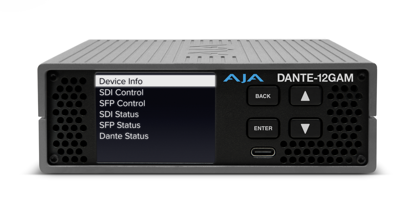 AJA 12G 32-Ch Dante Embedder/Disembedder no SFP Front
