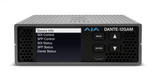AJA 12G 32-Ch Dante Embedder/Disembedder no SFP Front