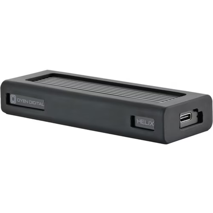 Black external hard drive enclosure with Oyen Digital branding on a white background