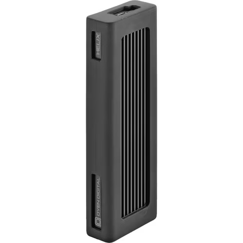 Black power bank with USB port on a white background