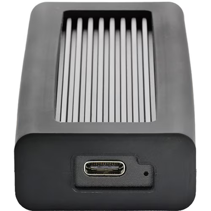Black electronic device with a USB port on a white background