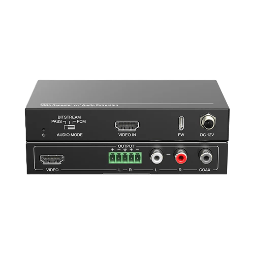 Black electronic device with various ports on a white background
