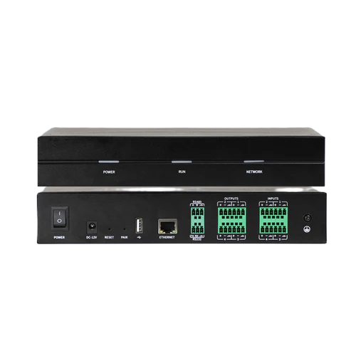 Network switch with multiple ports on a white background