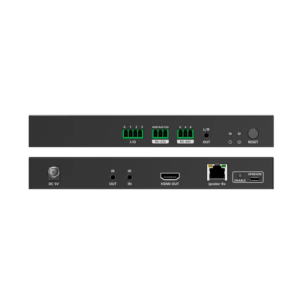 Electronic device with various ports and indicators on a white background