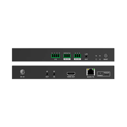 Electronic device with various ports and indicators on a white background