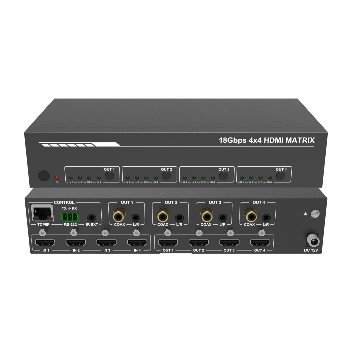 DVDO 4K 4x4 HDMI Matrix Switcher with Audio Outputs & HDR  (NEW) Angled