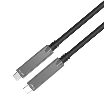 A black USB-C to USB-C cable with metallic gray connector housings, shown on a plain white background.