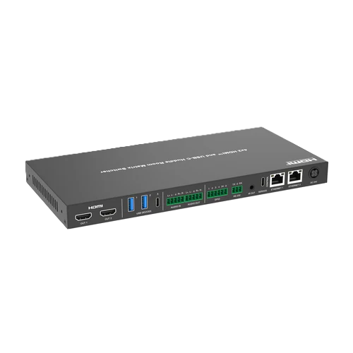 KVM switch with multiple ports on a white background DVDO-USBC-HDMI-PS-42-XL