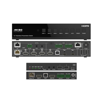 DVDO 4K 5x1 Seamless Presentation Switcher / Extender with USB-C & HDMI Inputs & Dante Port Overview