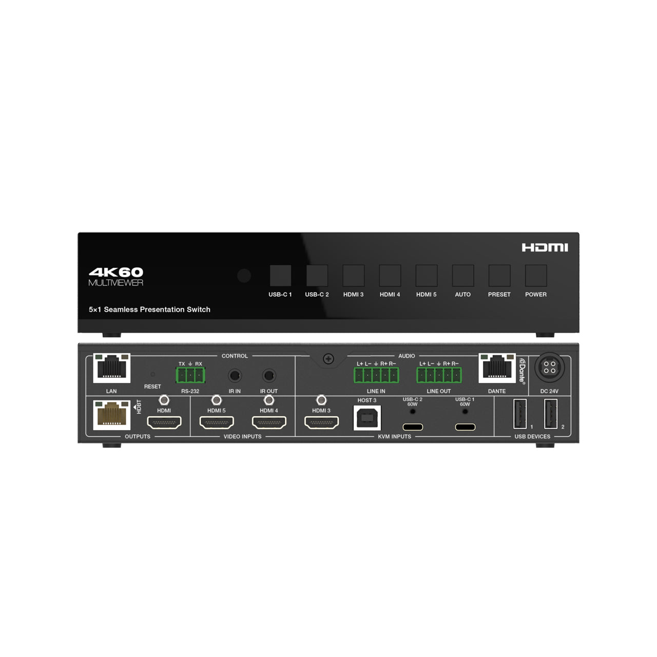 DVDO 4K 5x1 Seamless Presentation Switcher / Extender with USB-C & HDMI Inputs & Dante
