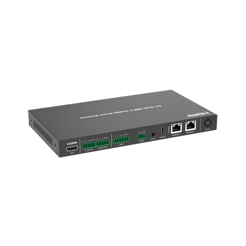 Network switch with multiple ports on a white background