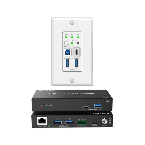 DVDO 2-Host USB-C & USB 3.2 Gen 1 100m Extender over HDBaseT (WP Tx to Box Rx)