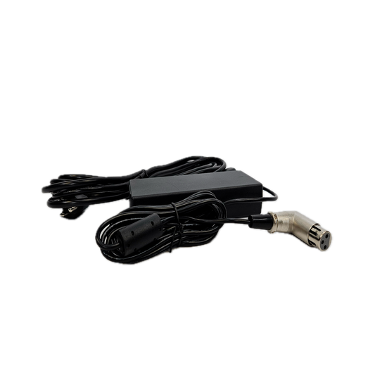 Black power cord with plug on a white background