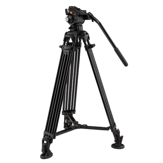 iKan 2-Stage Aluminum 75mm Fluid Head Tripod Kit, 11 lbs Payload, w/ Variable Friction Tilt Drag (E-Image)