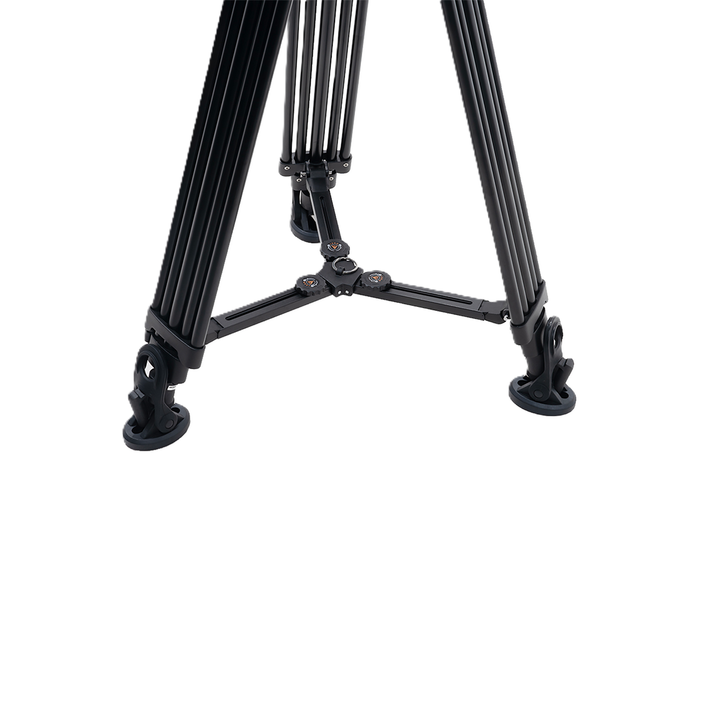 Black metal tripod on a white background