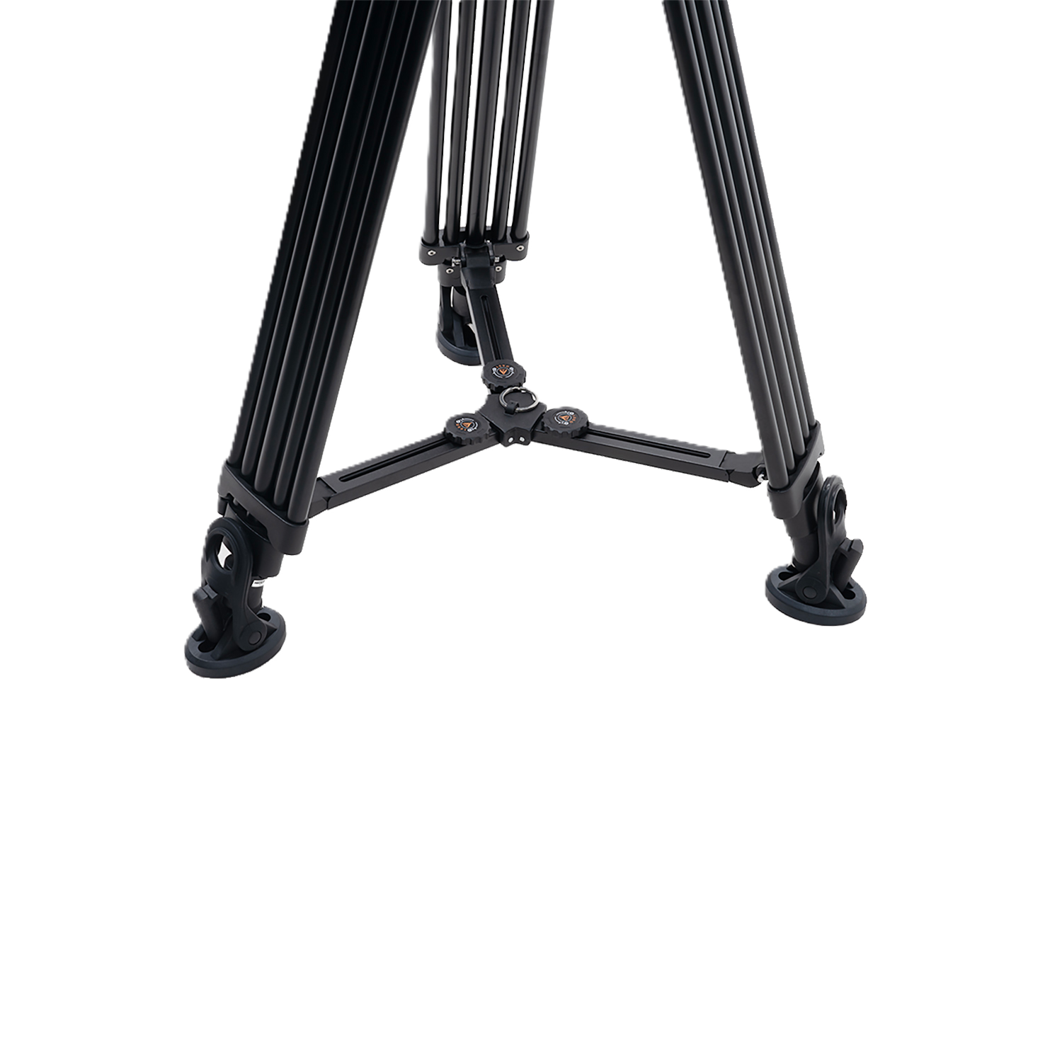 Black metal tripod on a white background