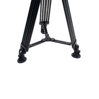 Black metal tripod on a white background