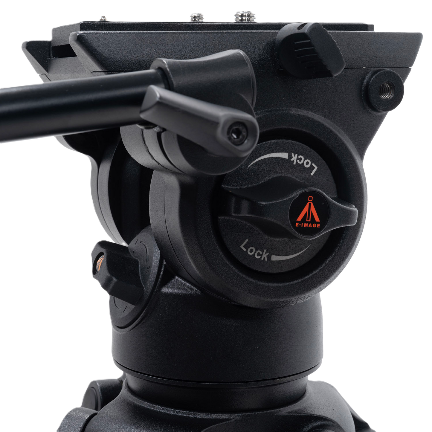 Close-up of a camera tripod head with 'D-Image' logo on a white background