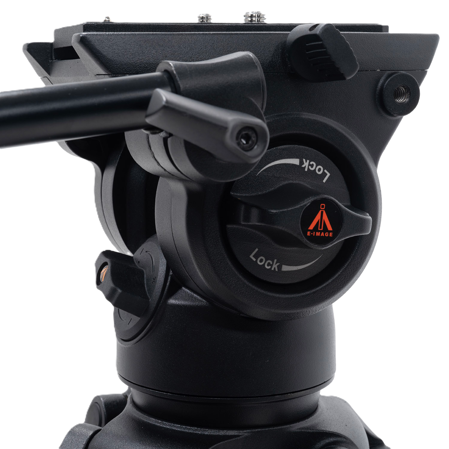 Close-up of a camera tripod head with 'D-Image' logo on a white background
