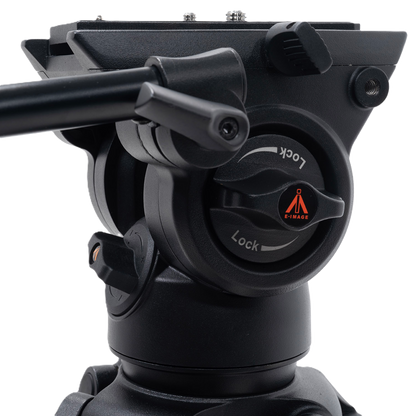Close-up of a camera tripod head with 'D-Image' logo on a white background