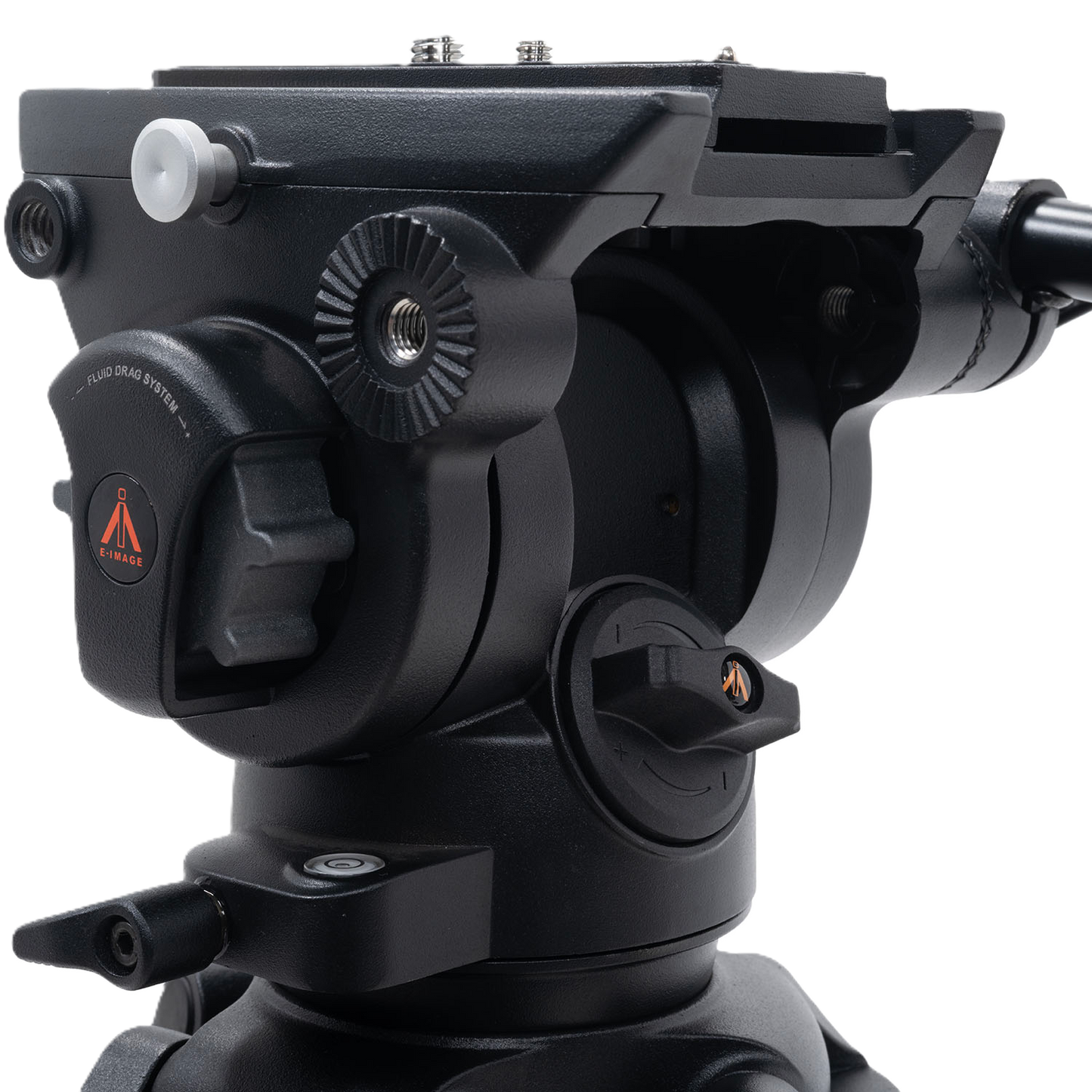 Close-up of a black camera or gimbal stabilizer with brand logo on a white background