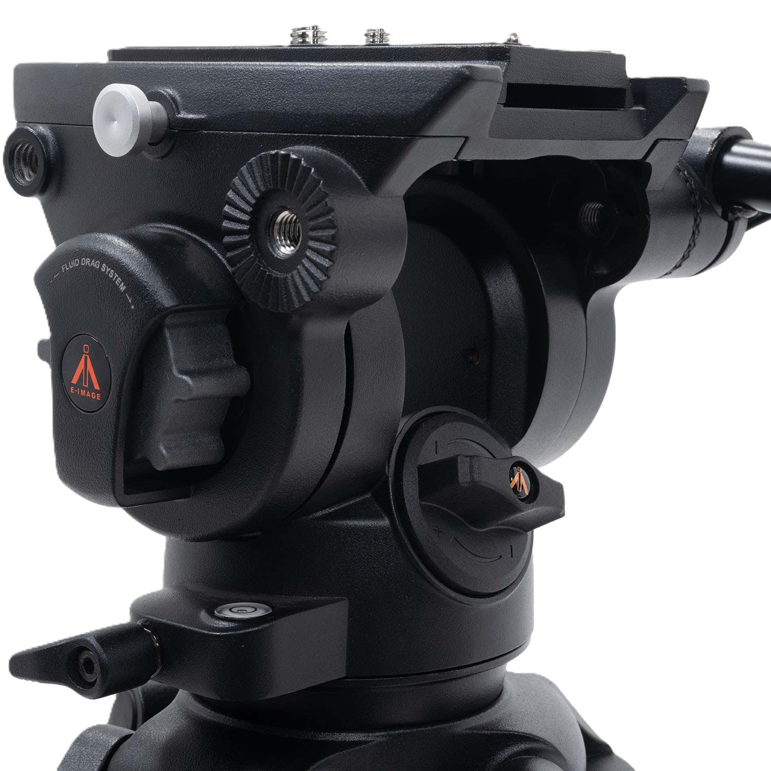 Close-up of a black camera or gimbal stabilizer with brand logo on a white background