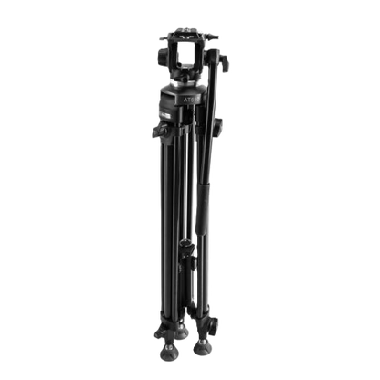 Black tripod stand on a white background