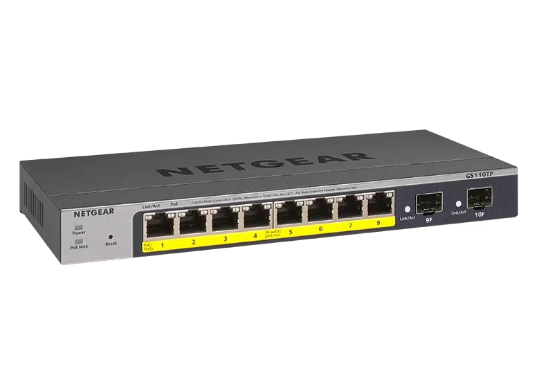 NETGEAR GS110TP 8-Port Gigabit PoE+ Ethernet Smart Switch with 2 SFP Ports and Cloud Management