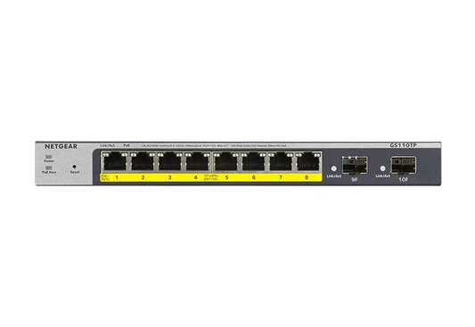 NETGEAR GS110TP 8-Port Gigabit PoE+ Ethernet Smart Switch with 2 SFP Ports and Cloud Management