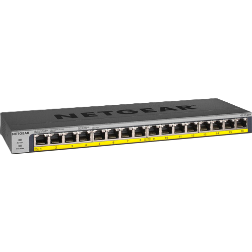 NETGEAR GS116PP 16-Port Gigabit Ethernet High-Power Unmanaged PoE+ Switch with FlexPoE (183W)