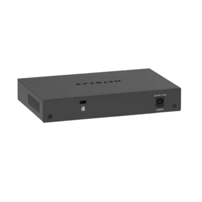 A black rectangular electronic device with ventilation slots on the left, a lock icon on the front, and a power input on the right, shown on a plain white background.