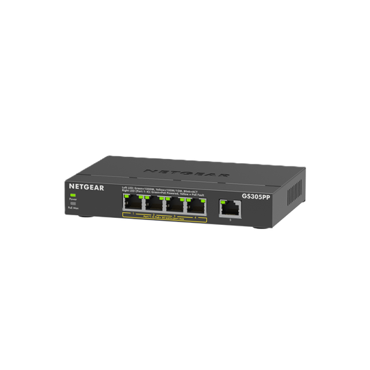 NETGEAR GS305PP 5-Port Gigabit Ethernet Unmanaged PoE+ Essentials Switch with 4-ports PoE+ (83W)