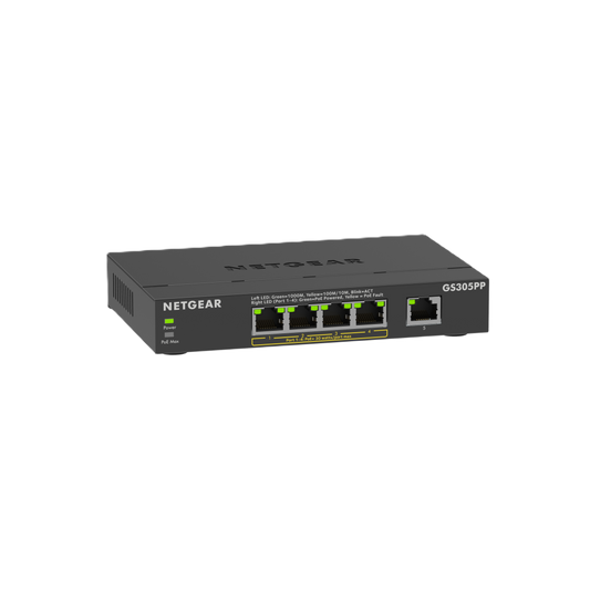 NETGEAR GS305PP 5-Port Gigabit Ethernet Unmanaged PoE+ Essentials Switch with 4-ports PoE+ (83W)