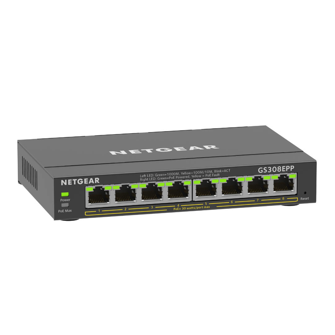 NETGEAR 8-Port PoE+ Gigabit Ethernet Plus Switch (123W) 300 Series SOHO Plus (GS308EPP)